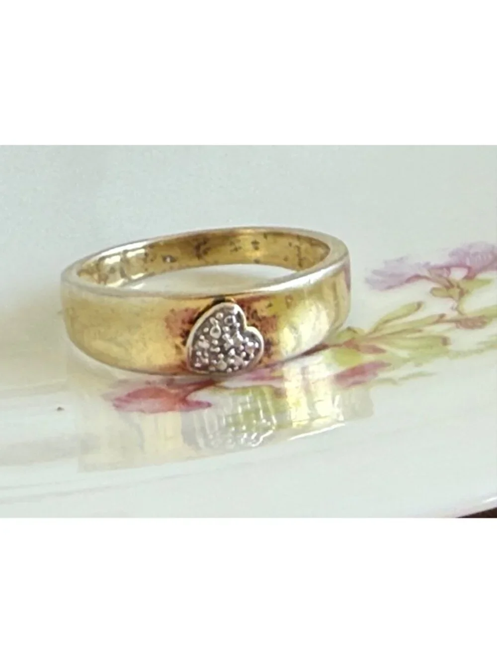 Vintage 90s Ring 925 Silver Gold Vermeil Heart Ring Size size 9